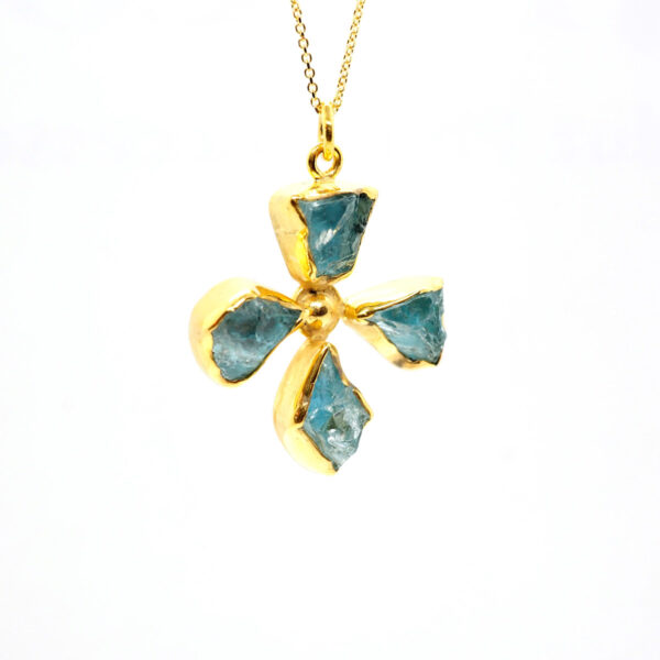 Handmade Aqua marine Cross in 18K Gold