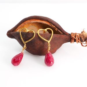 Handmade Hearts Earring with ruby, Gold 14K