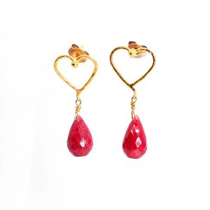 Handmade Hearts Earring with ruby, Gold 14K