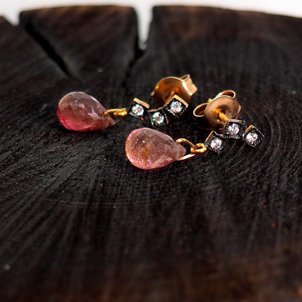 Handmade Earrings with Tourmaline, Gold 14K