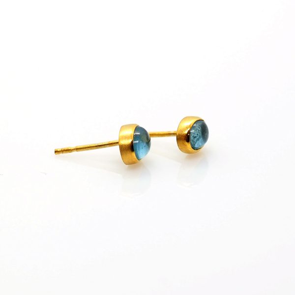 Studs Earrings Aqua marine, 18K Gold