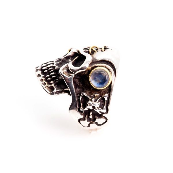 Skull Ring with Moonstone