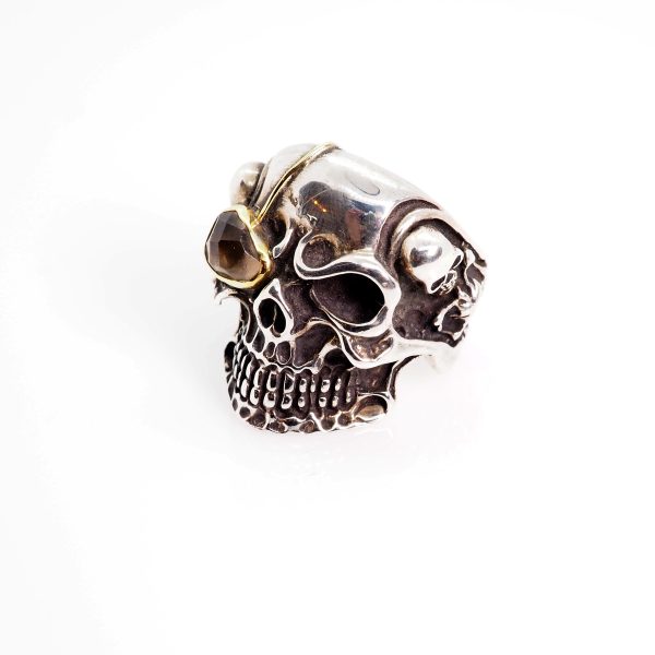 Skull Ring with Smoke Quartz
