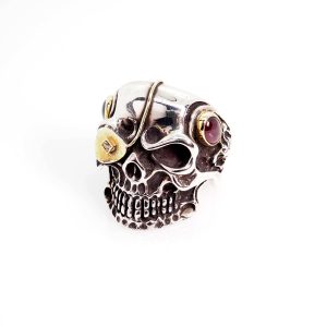 Skull Ring with Red Tourmaline