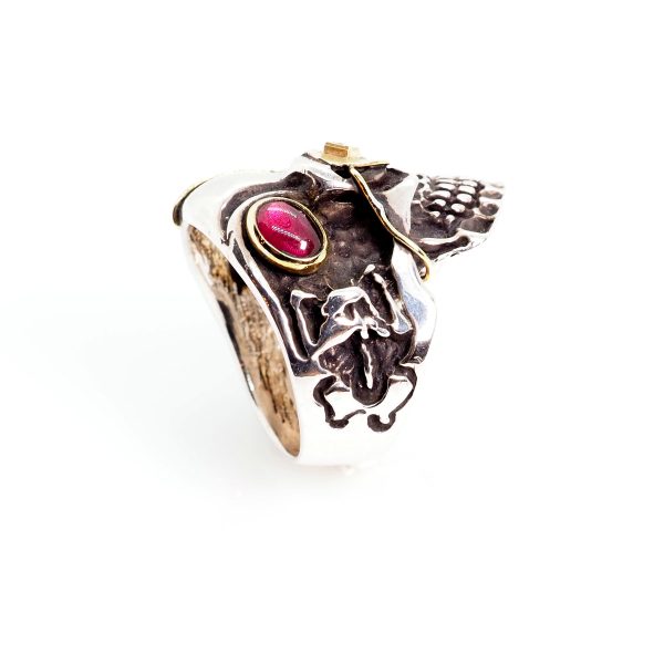 Skull Ring with Red Tourmaline