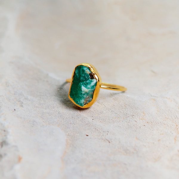 Handmade Ring with raw Emerald