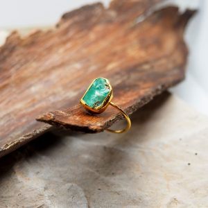 Handmade Ring with raw Emerald