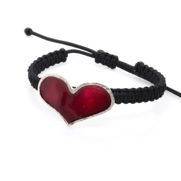 Red heart macrame bracelet in 925 Silver