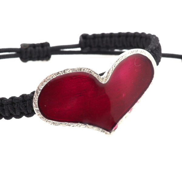 Red heart macrame bracelet in 925 Silver