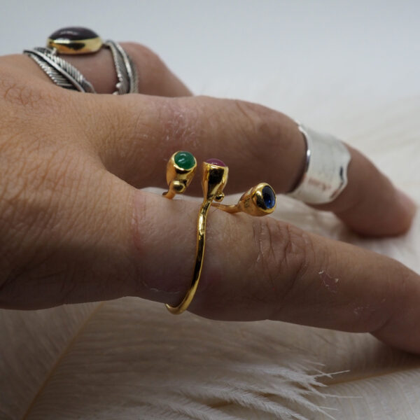 Δαχτυλίδι με Σμαράγδι, Ρουμπίνι, Ζαφείρι σε Χρυσό Κ18 & Κ14