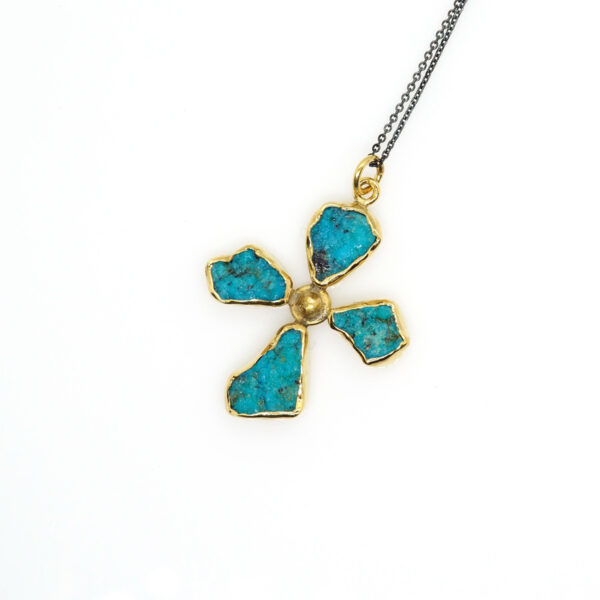 Handmade Turquoise Cross in 18K Gold