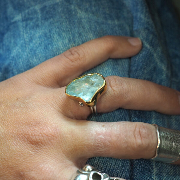 Raw Aqua marine Ring